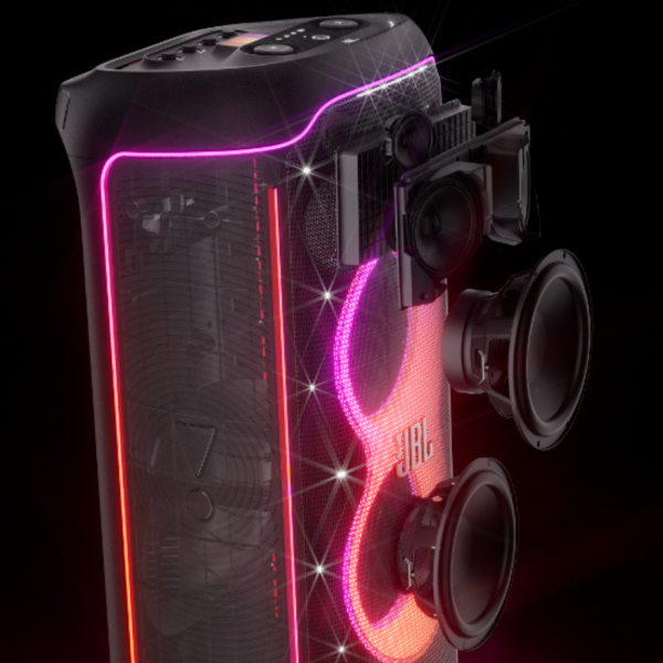 JBL PartyBox Ultimate speaker with dynamic light show.