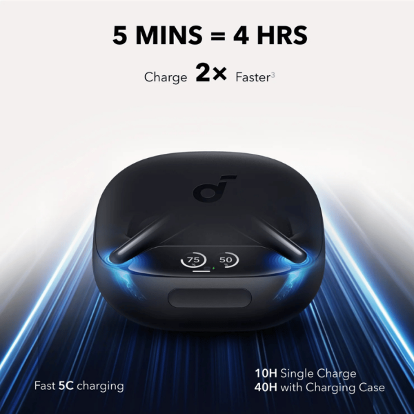 Anker Liberty 4 Pro earbuds adjusting noise cancellation in real-time every 0.3 seconds.