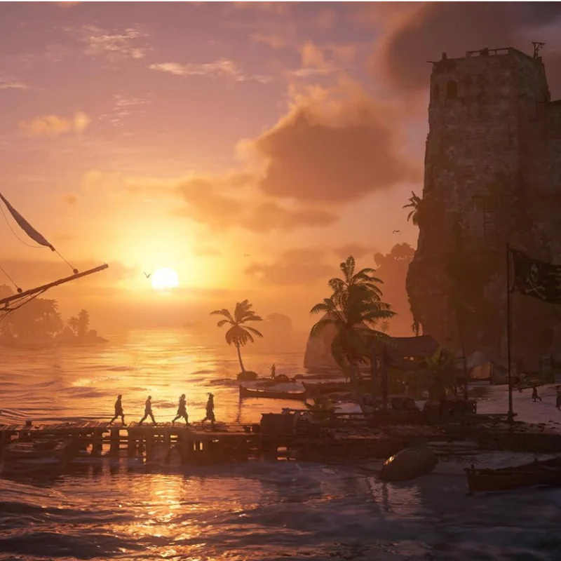Assassin's Creed Black Flag Resynced PS5 featuring an intense pirate naval battle in the Caribbean Sea.