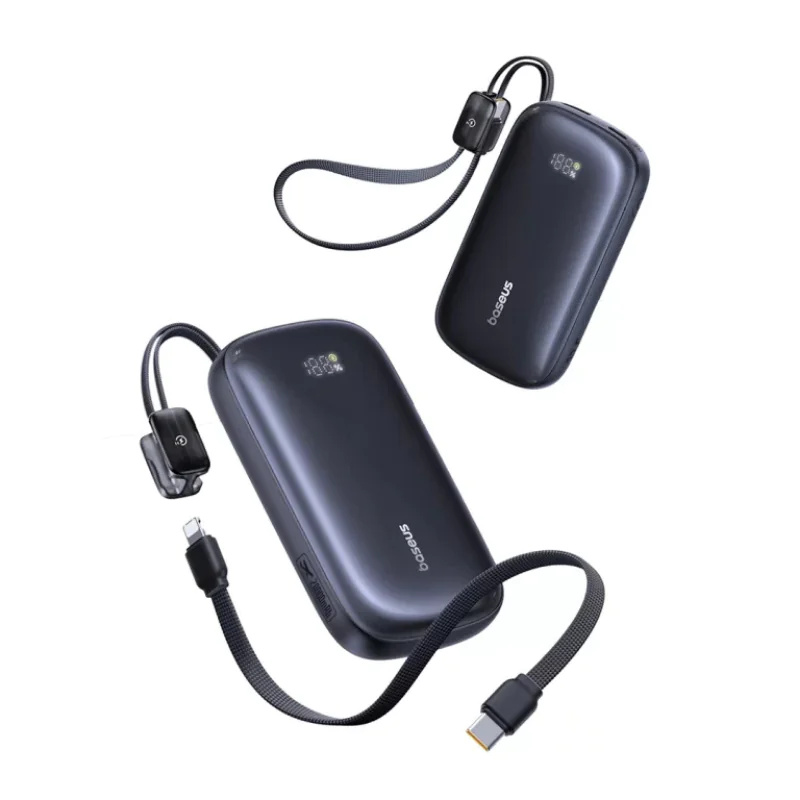 Baseus 20000mAh 22.5W EnerFill FC21 QPow 3 Ultra power bank with detachable built-in USB-C charging cable.