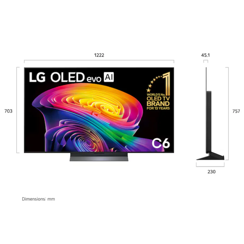 LG OLED evo AI C6 55 inch 4K Smart TV dimensions