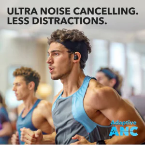 soundcore Sport X20 sports earbuds with Adaptive Active Noise Cancelling during a workout
