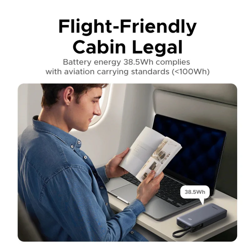 UGREEN PB536 20000mAh power bank with 38.5Wh battery energy for travel