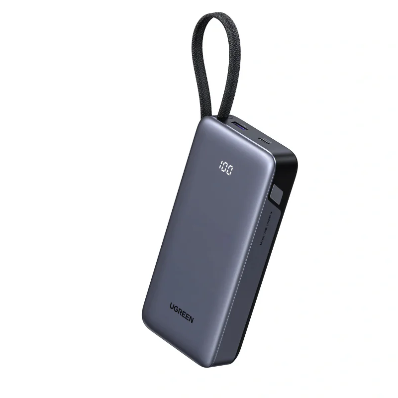 UGREEN PB536 20000mAh 45W power bank with built-in USB-C cable and digital display