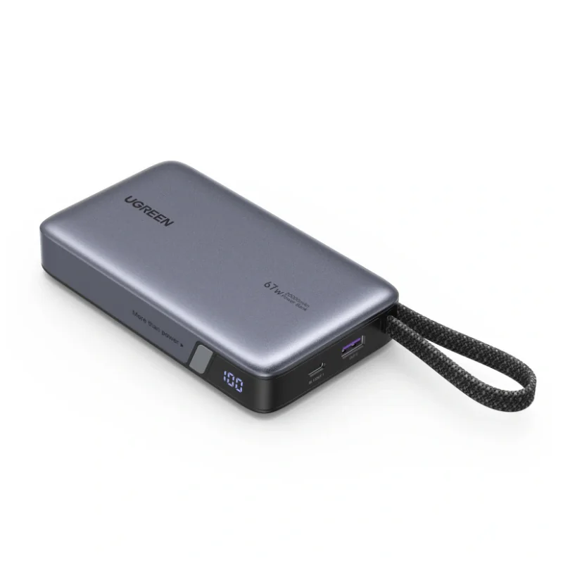 UGREEN PB550 20000mAh 67W power bank with built-in braided USB-C cable and digital display
